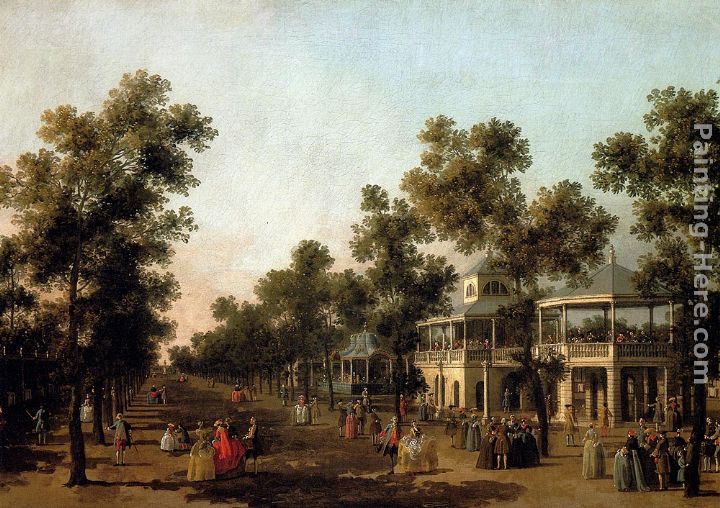 View Of The Grand Walk, vauxhall Gardens, With The Orchestra Pavilion, The Organ House, The Turkish Dining Tent And The Statue Of Aurora painting - Canaletto View Of The Grand Walk, vauxhall Gardens, With The Orchestra Pavilion, The Organ House, The Turkish Dining Tent And The Statue Of Aurora art painting